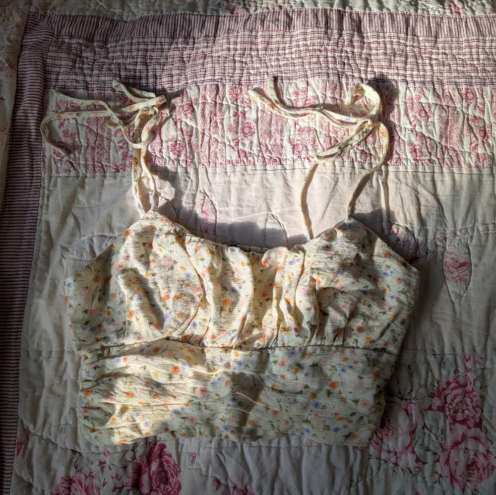 Butter Yellow Floral Cropped Tie Tank